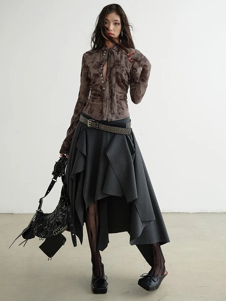 Skirt – High Waist – Cotton Polyester – Dark Gray | KIMLUD