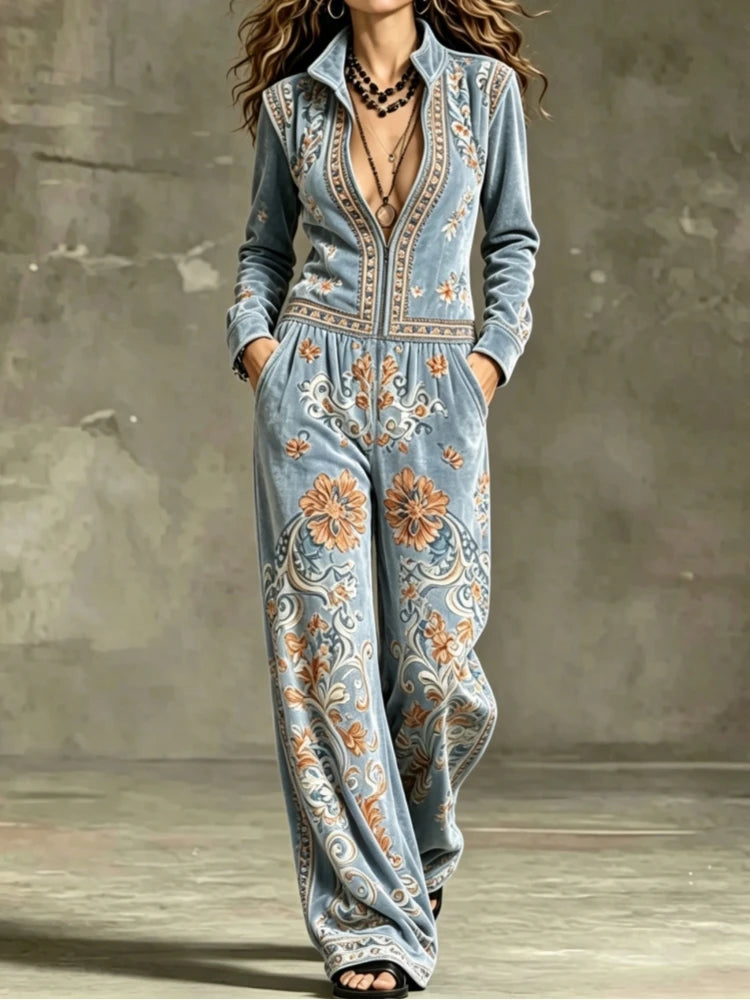 Jumpsuit – Stand Collar Zip Front – Polyester – Loose Wide Leg | KIMLUD