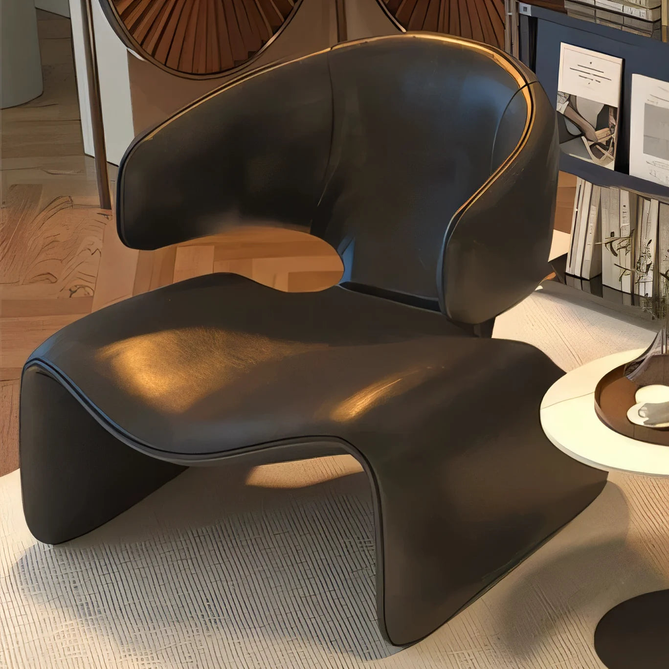 Faux Leather Chair Modern Nordic Ergonomic Backrest — Ivory | KIMLUD