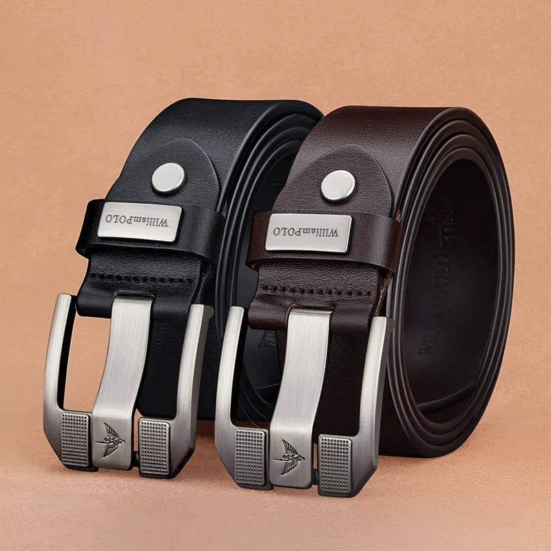 Cowhide Leather Belt With Needle Buckle — Dark Brown | KIMLUD