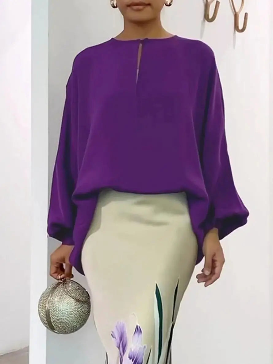 Yeezzi Women's Blouse 2024 New Spring Summer Solid Color Puff Sleeves Loose Round-Neck Casual Office Elegant Shirts Tops