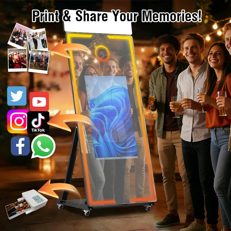 with RGB Touch Screen DSLR Photobooth Portable 32 inch 65 inch Mirror magic Selfie Photo Booth Machine For Wedding Party Activit
