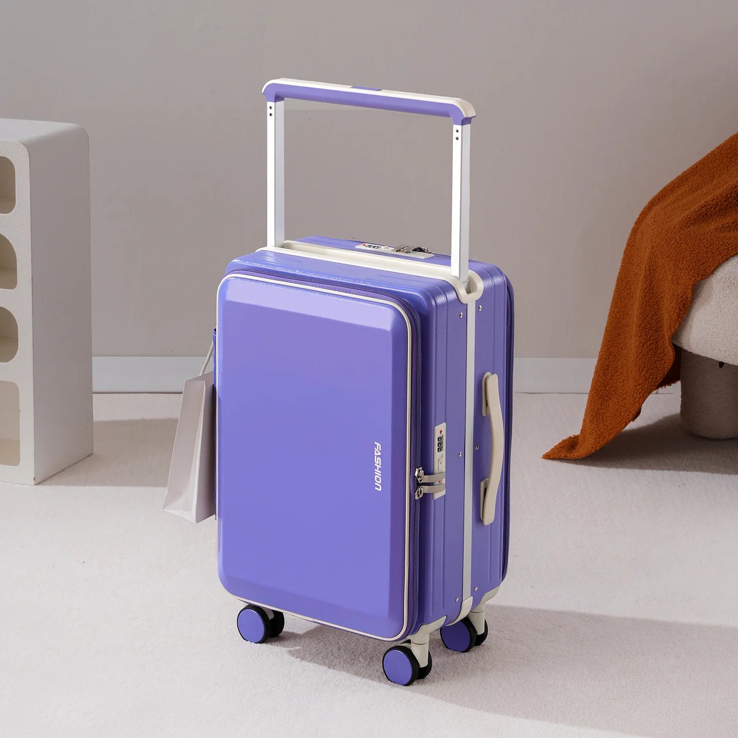 Suitcases Wide Handle Front Opening ABS — Black | KIMLUD