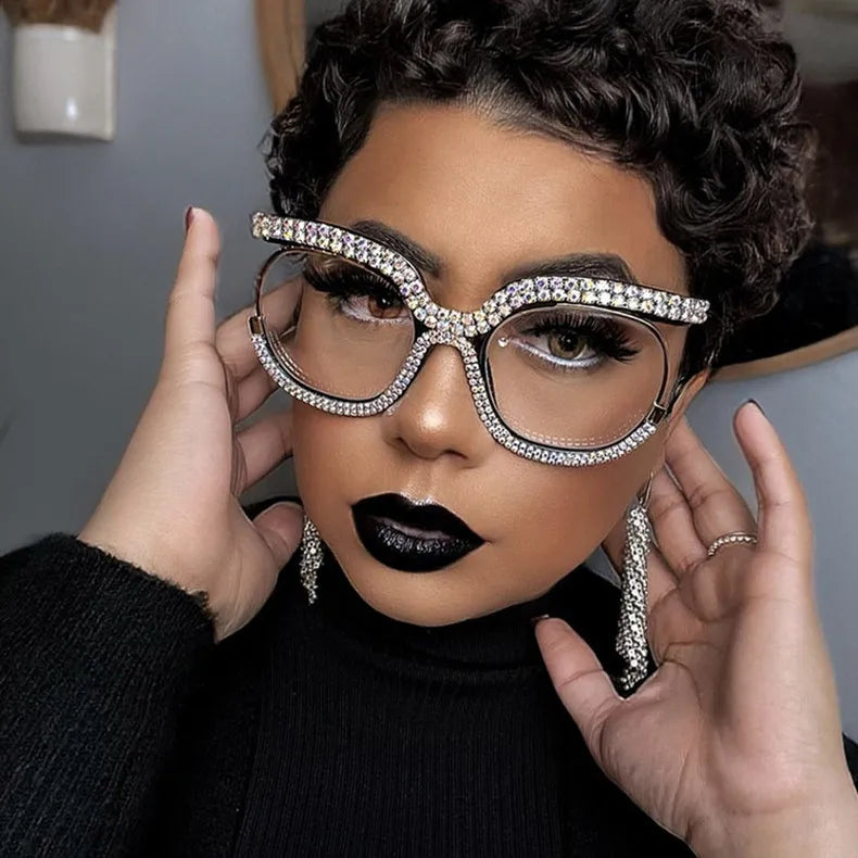 Plastic Diamond-Decorated Reading Glasses — Clear | KIMLUD