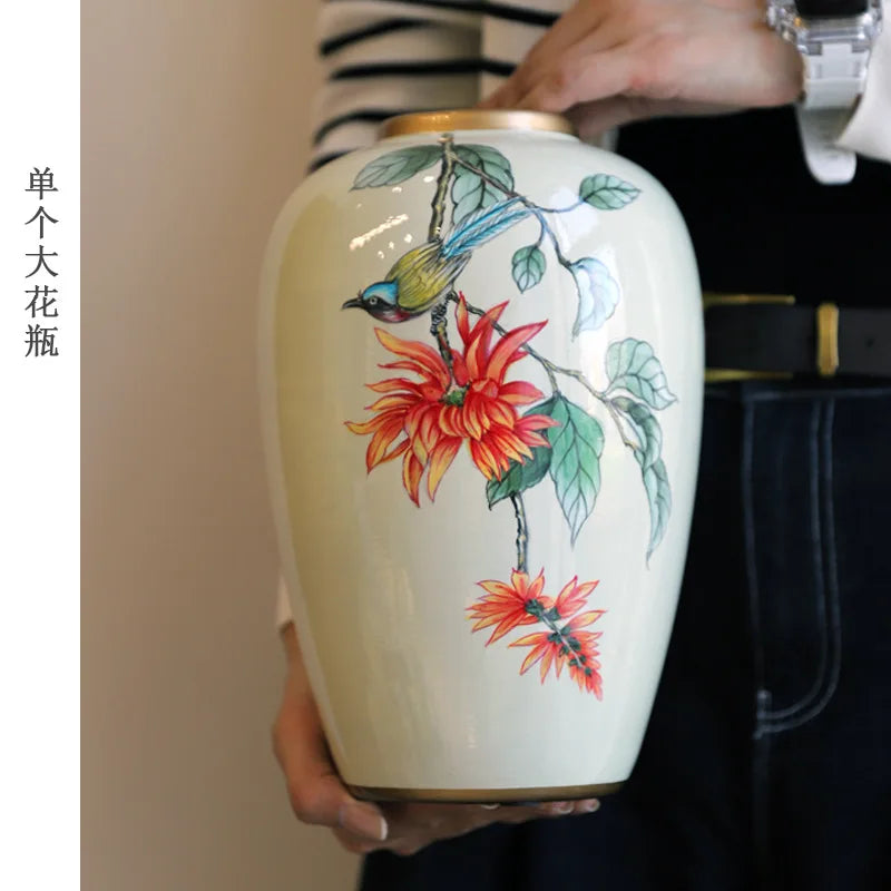 New Chinese-style ceramic vase, high-end painted vase, living room home decoration art piece