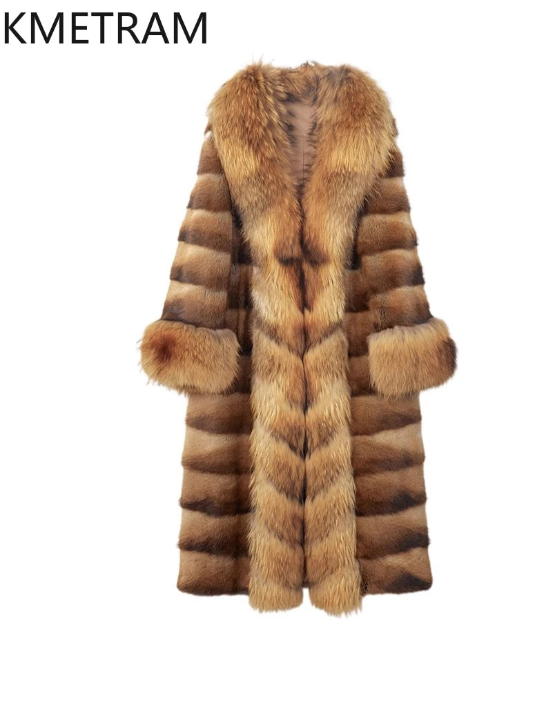 Luxurious Muskrat Fur Solid Long Coat — Natural | KIMLUD