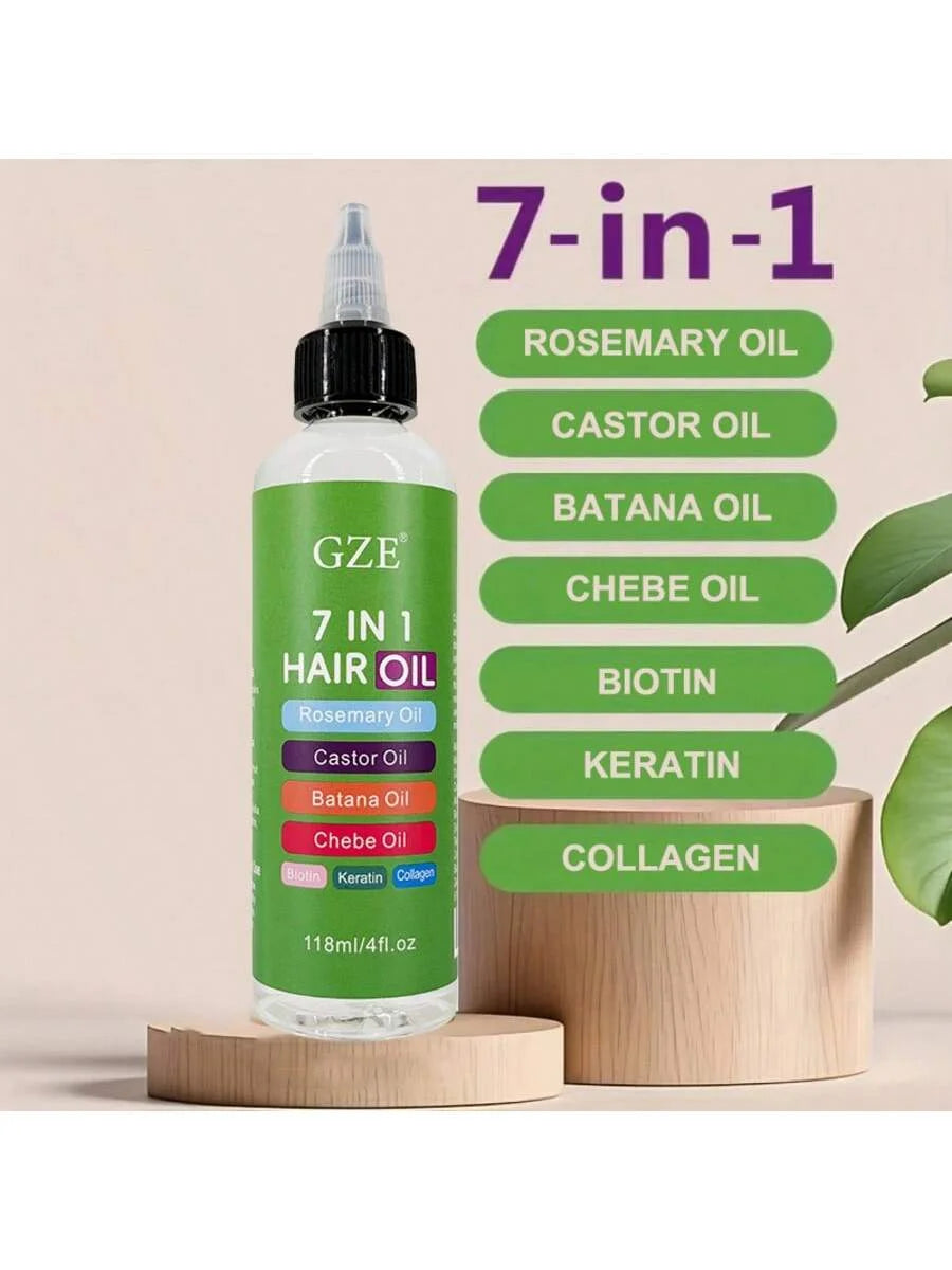 7-In-1 Hair Oil Infused With Rosemary Castor Batana Chebe Biotin Keratin — Green | KIMLUD