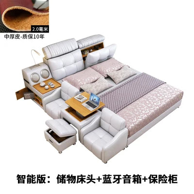 Upholstered Bed With Storage And Integrated Headboard In Minimalist Modern Silhouette — Ivory White | KIMLUD