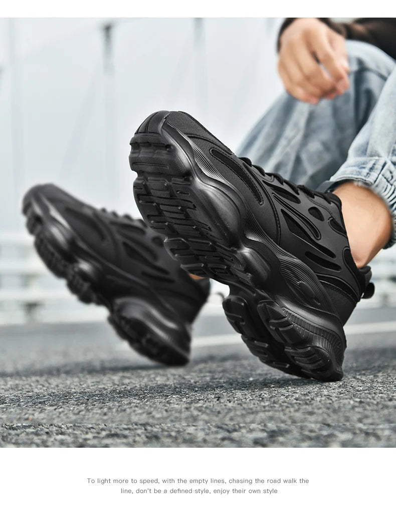 Air Mesh Platform Sneakers Casual Running Shoes — Black | KIMLUD
