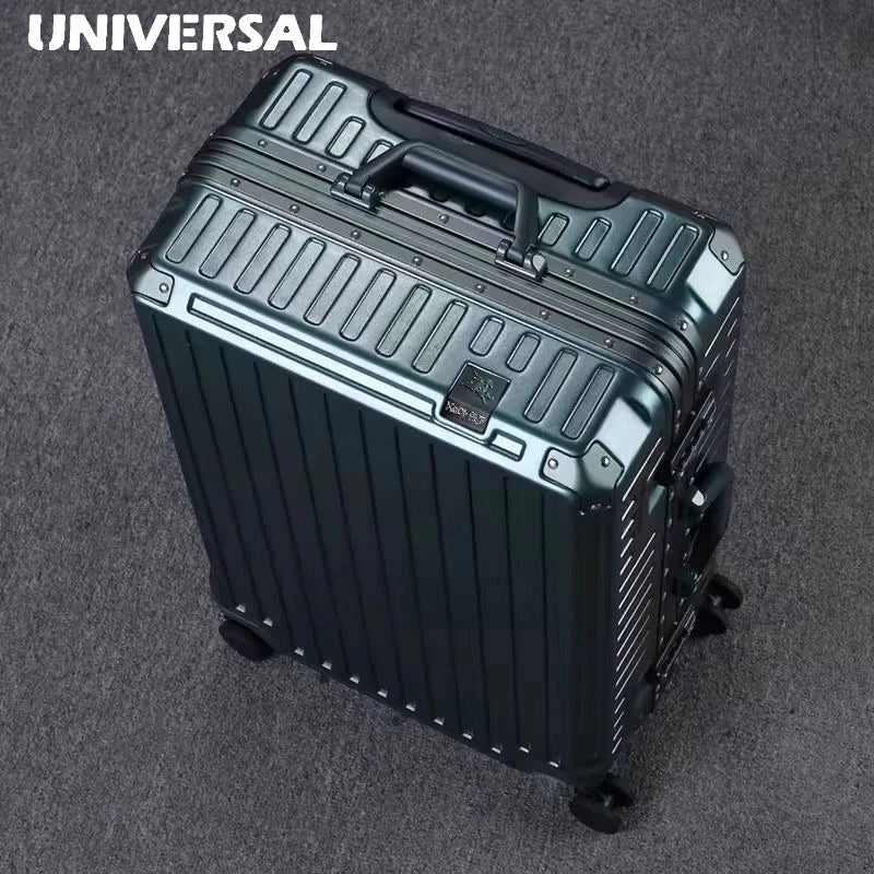 Aluminum-Frame Luggage Case With Universal Wheels Set — Black | KIMLUD