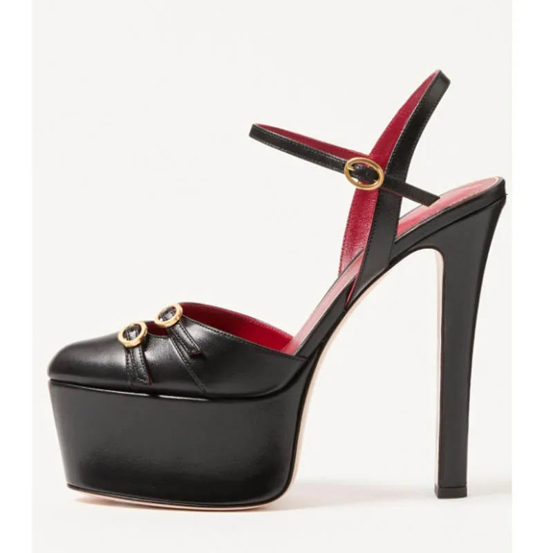 Women's Buckle Strap Sandals – Super High Heel – Hollow Back | KIMLUD