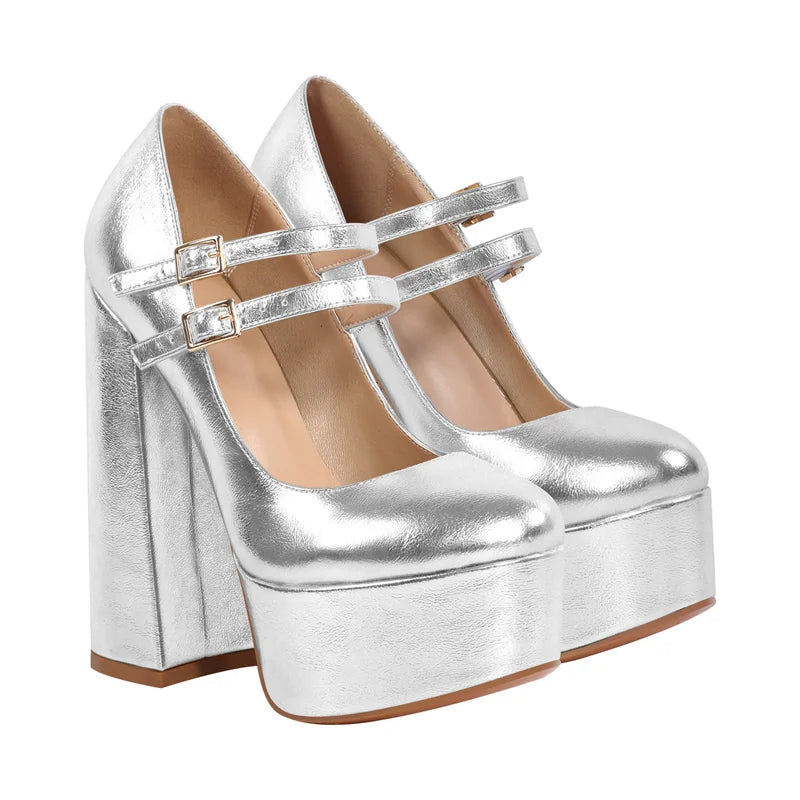 Mary-Jane Platform Pumps – Hoof Heel – Platform – Gold | KIMLUD