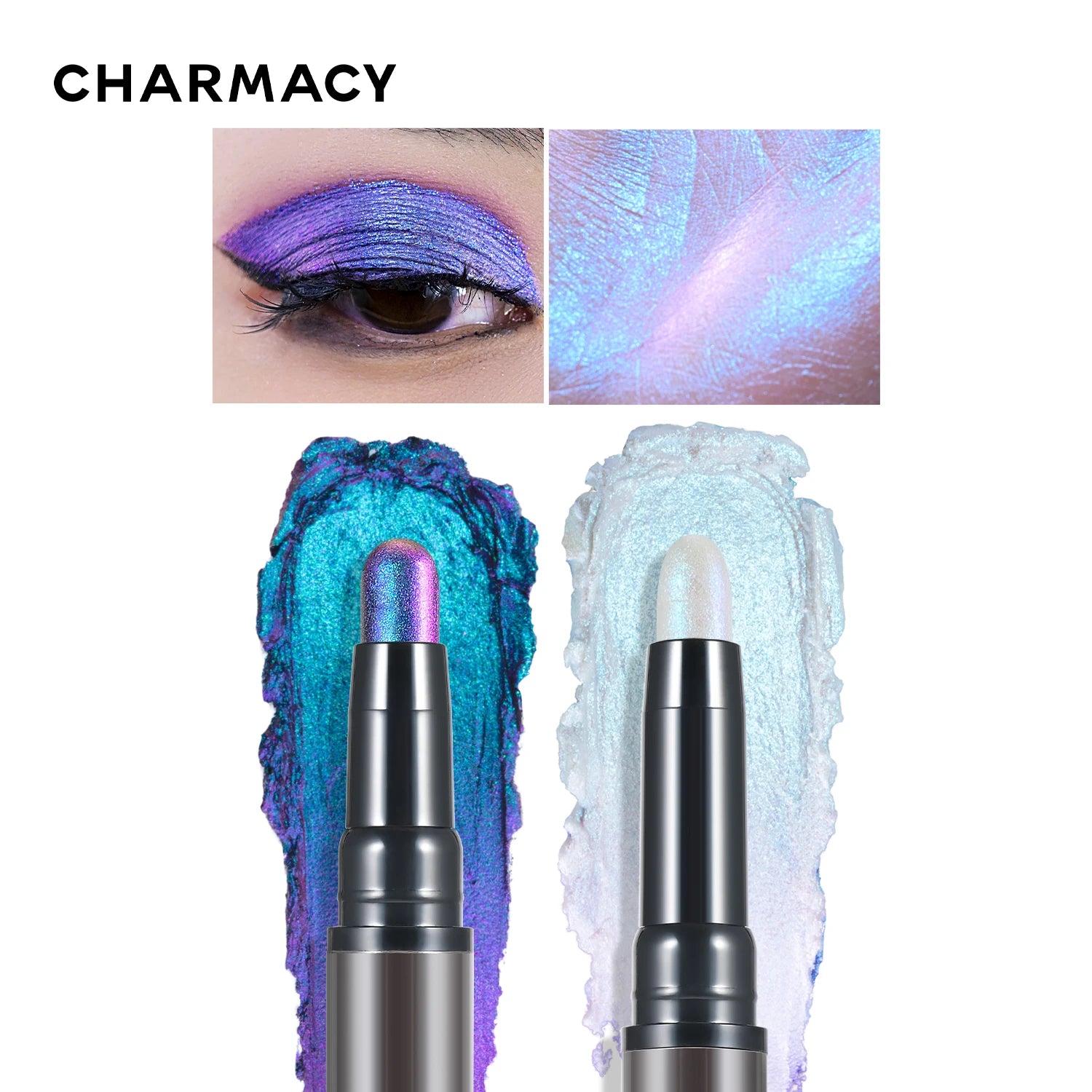 KIMLUD, CHARMACY 2 In 1 Multichrome Eyeshadow Sticks High Pigmented Glitter Eyeshadow Waterproof Eye Shadow Pen Metallic Makeup 6 Color, KIMLUD Womens Clothes