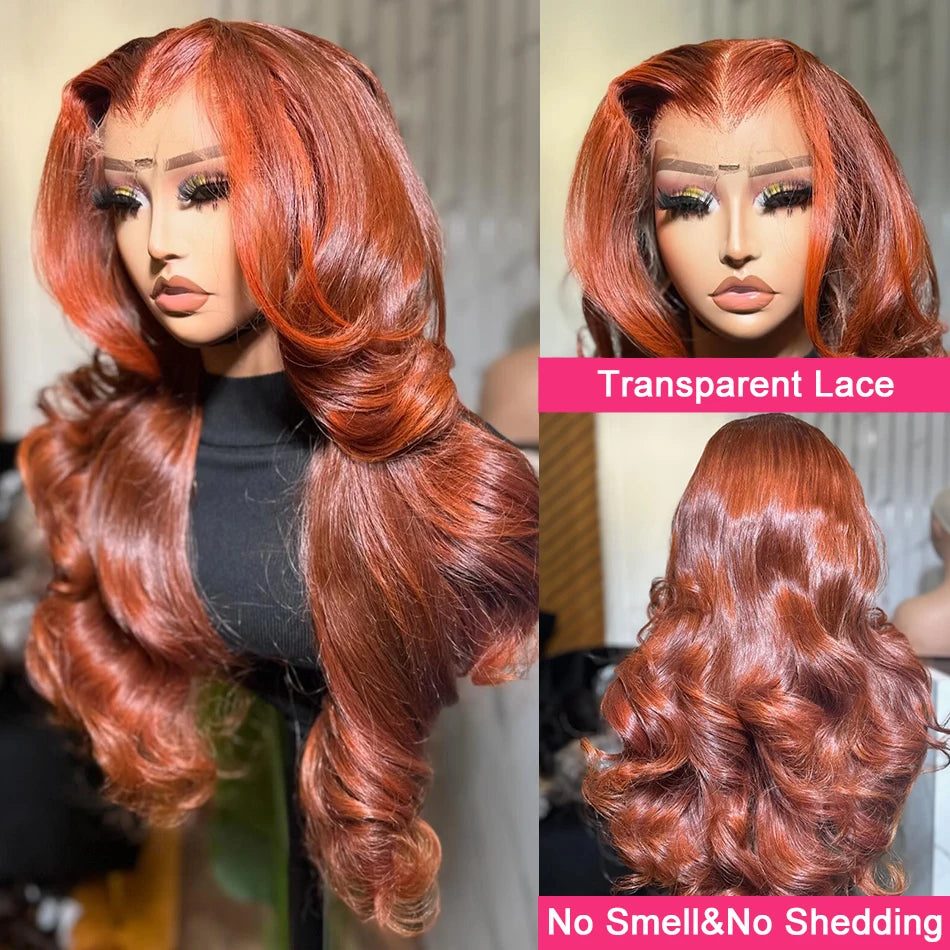HD Lace Front Human Hair Wig 40-Inch Body Wave PrePlucked 13x6 Lace — Reddish Brown | KIMLUD