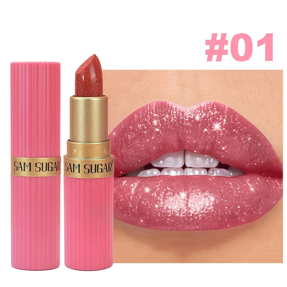 Nude Pink Luxurious Metallic Glitter Lipstick Long-Lasting Waterproof Non-Fade Shimmery Pearl Sparkling Brown Lip Gloss Makeup