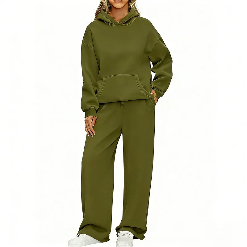 Terry Knit Hoodie Two-Piece Set Relaxed — Black | KIMLUD