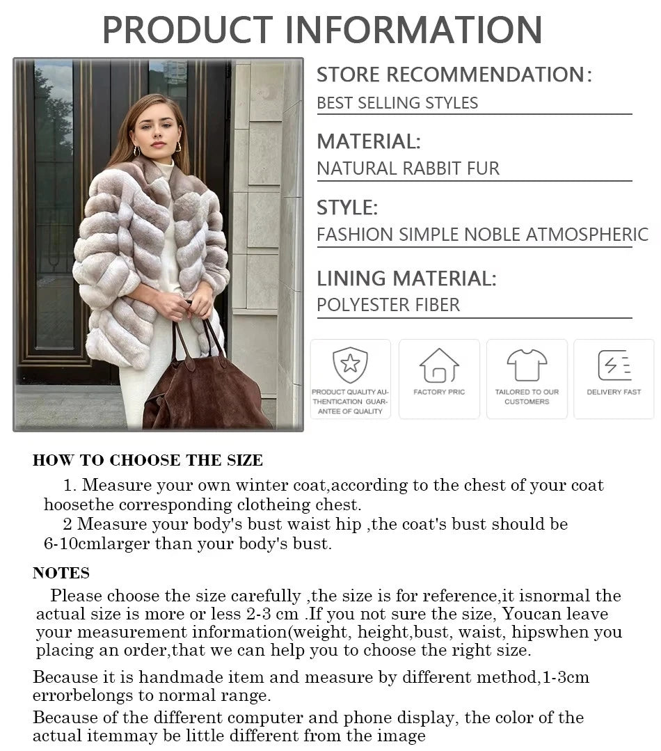 Natural Rabbit Fur Coat Women Chinchilla Colored Real Fur Coat Women Furry Jacket Women New Arrivals Hot Selling