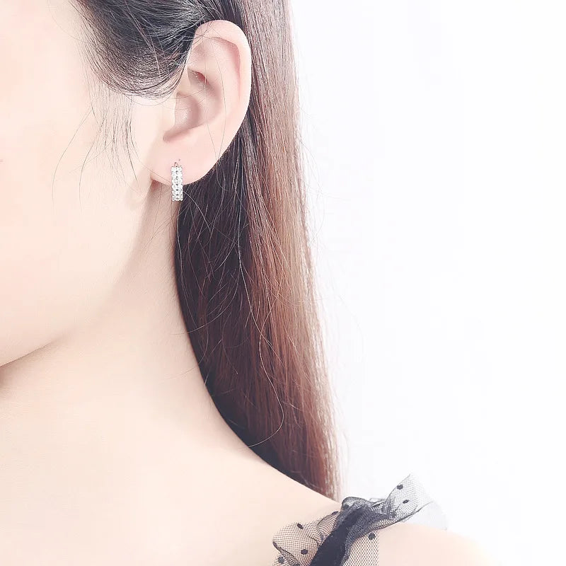 URMYLADY 925 Sterling silver needle Earrings Fashion High Quality Jewelry Double Row Crystal Zircon Round Stud - KIMLUD