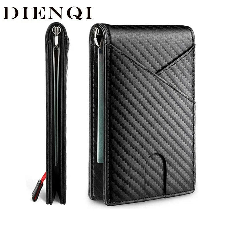 KIMLUD, DIENQI Carbon Fiber Rfid Slim Card Luxury Wallet Money Bag Men's Wallet Bifold Billfold, KIMLUD Womens Clothes