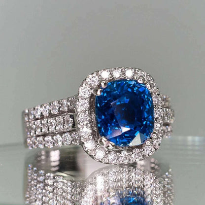 KIMLUD, CAOSHI Luxury Blue Crystal Stone Rings with Tiny Flower Cubic Zirconia Pretty Women's Jewelry Elegant Engagement Accessories, KIMLUD Womens Clothes