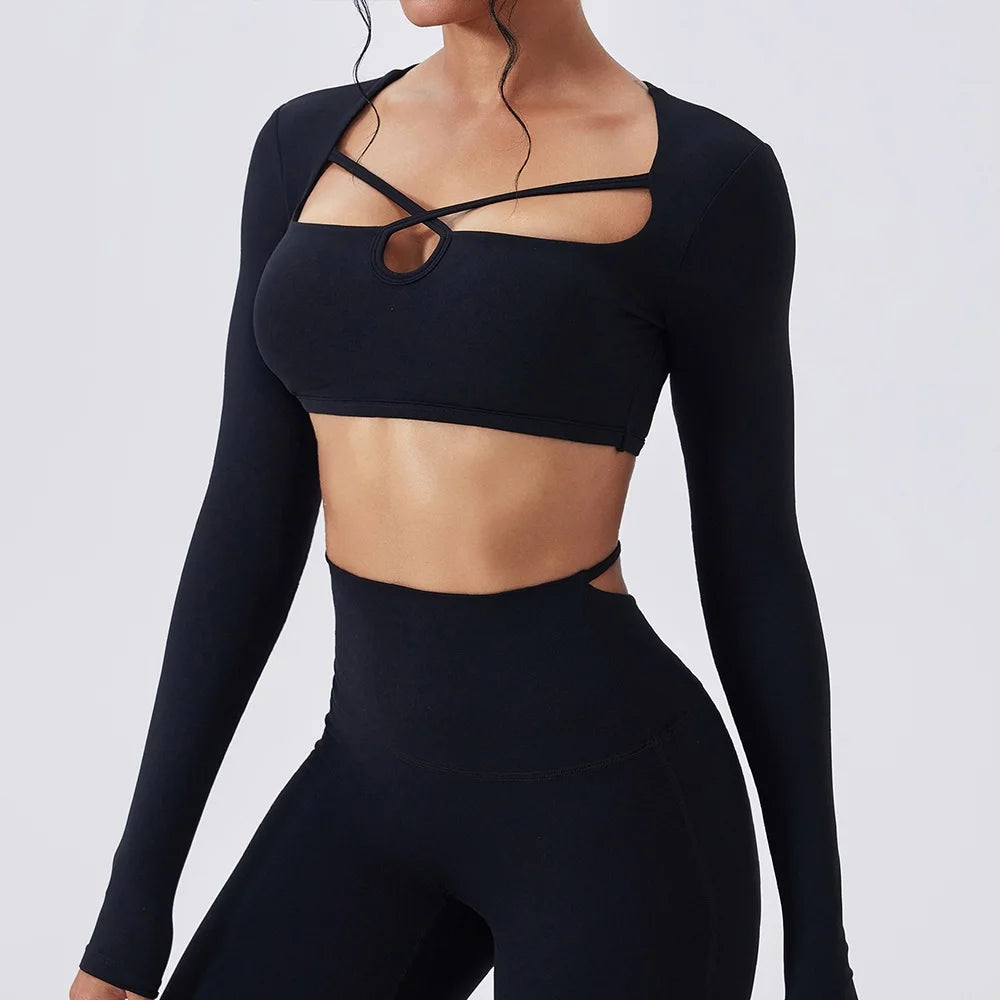 Nylon Elastane Long Sleeve Yoga Top Skin-Hugging — Blue | KIMLUD