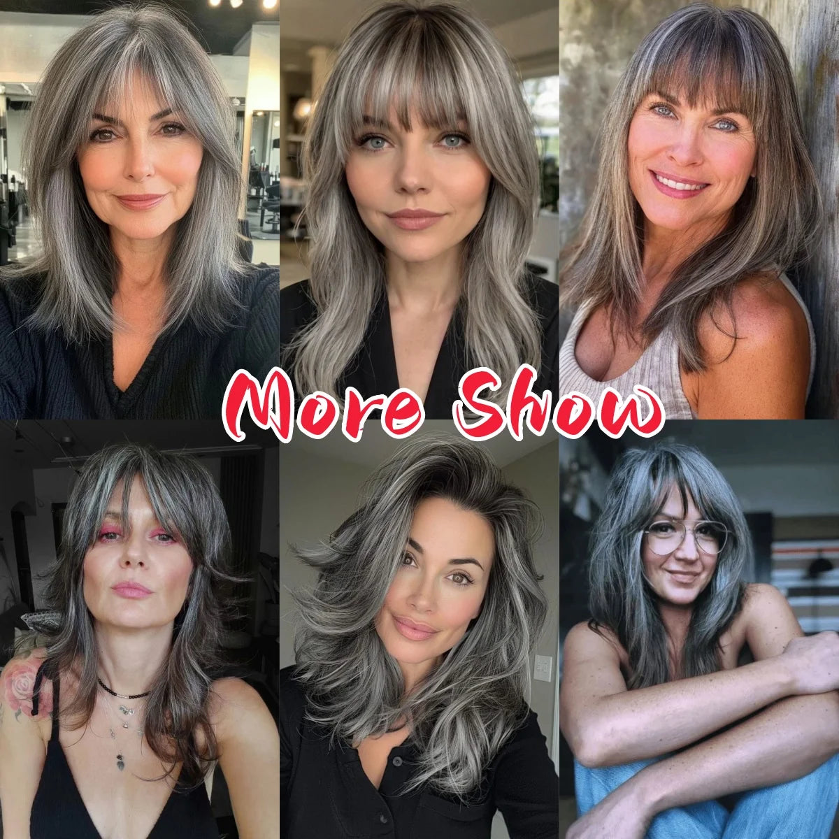 Wig – Medium-Length Layered Straight Bangs – Synthetic Hair – Grey | KIMLUD