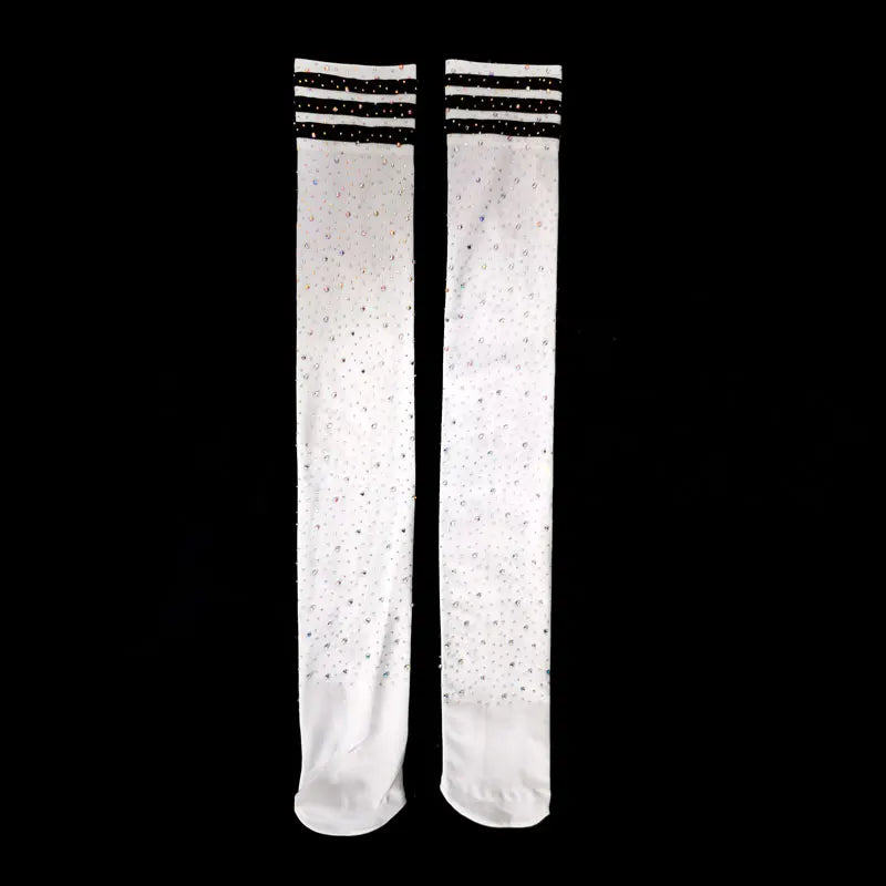 Rhinestone Knit Stockings Over The Knee — Black | KIMLUD
