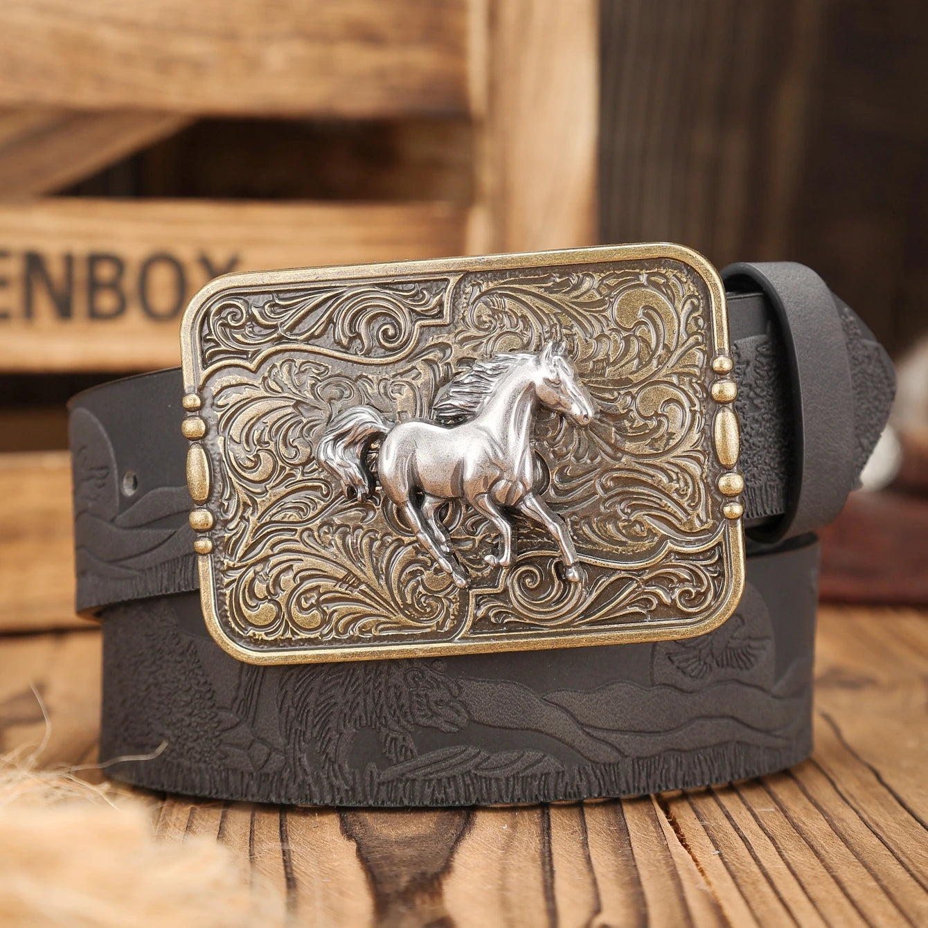 Belt - Western Buckle - PU - Brown | KIMLUD