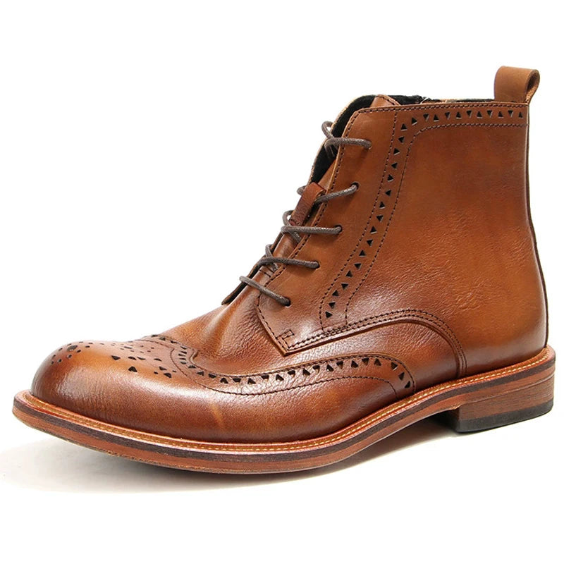 Cowhide Men's Boots Genuine Leather Shoes Men Side Zipper Men Ankle Boots Handmade Retro Leather Boots Luxury Men's Formal Shoes