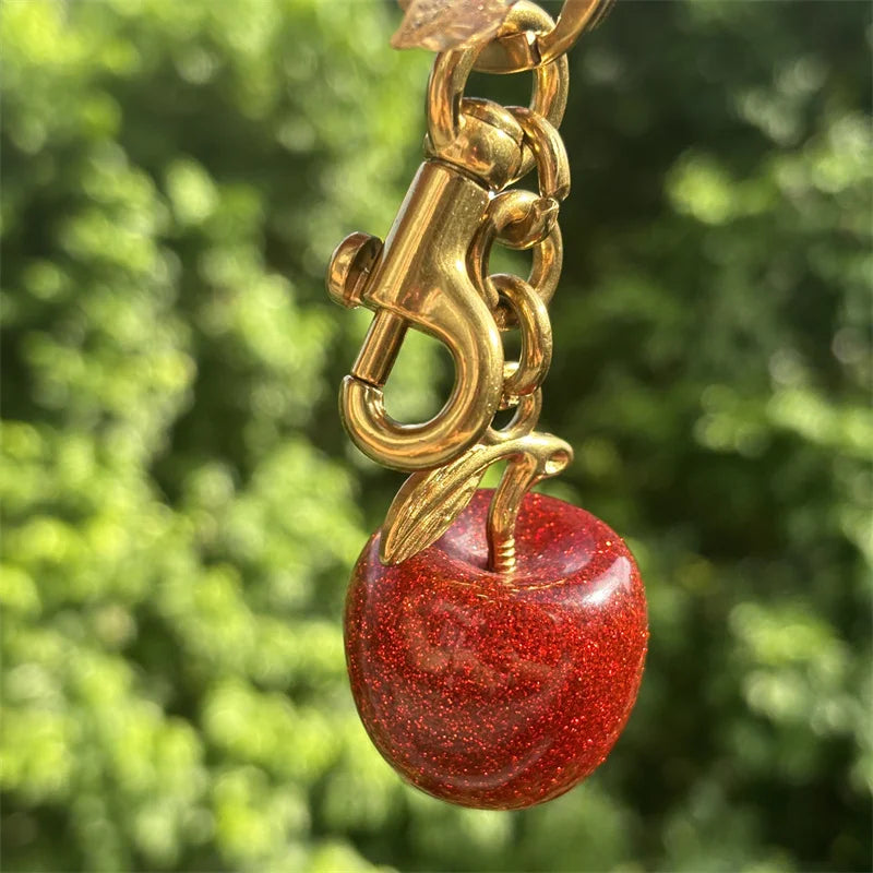 Crystal Cherry Bag Charm Keychain With Faceted Crystals And Platinum-Tone Metal — Cherry Red | KIMLUD