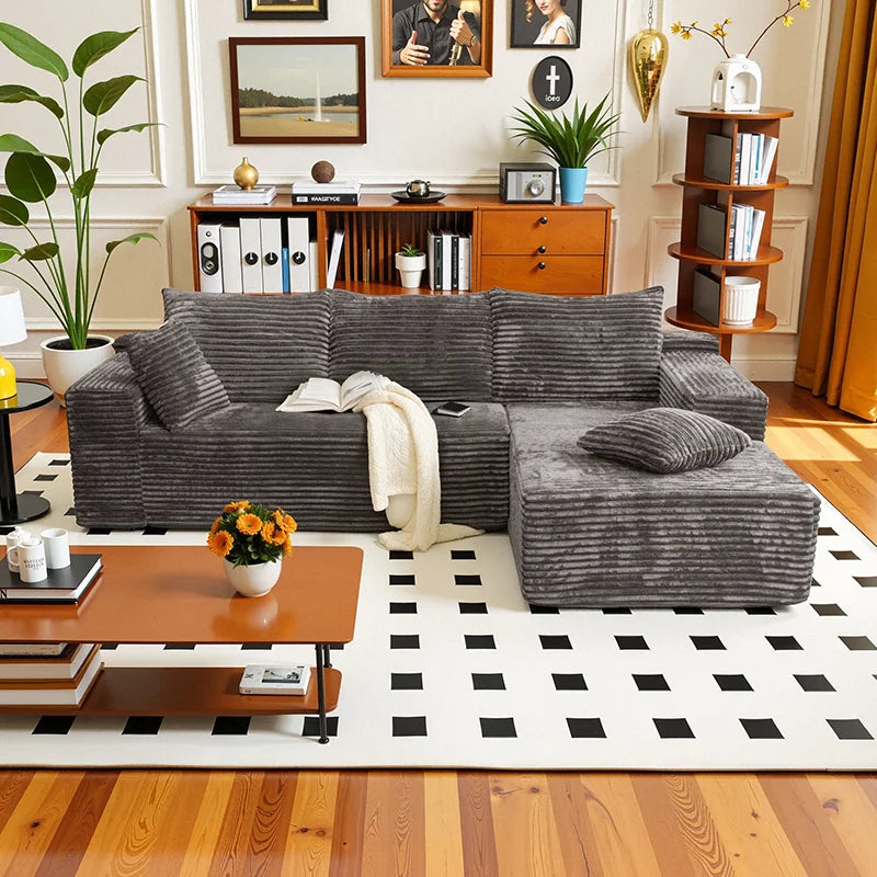 Corduroy L-Shaped Sofa Bed — Deep Seat, 105-Inch — Charcoal Gray | KIMLUD
