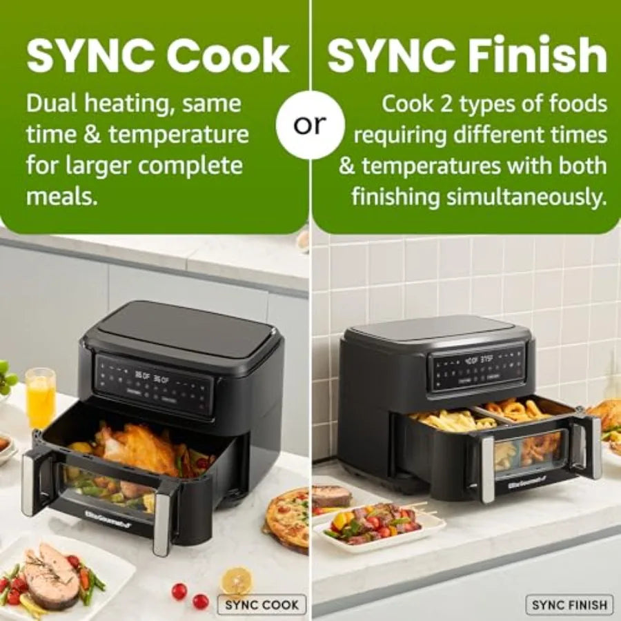 Dual Zone Air Fryer Oven 11QT Divider — Black | KIMLUD