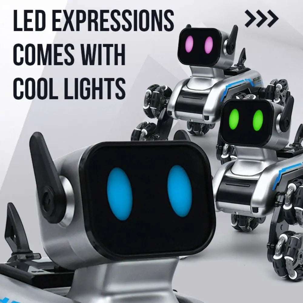 Creative Plastic RC AI Robot Silver Eight Wheeled Stunt Drift Robot Dog Remote Control Toy Dog Children's Gift