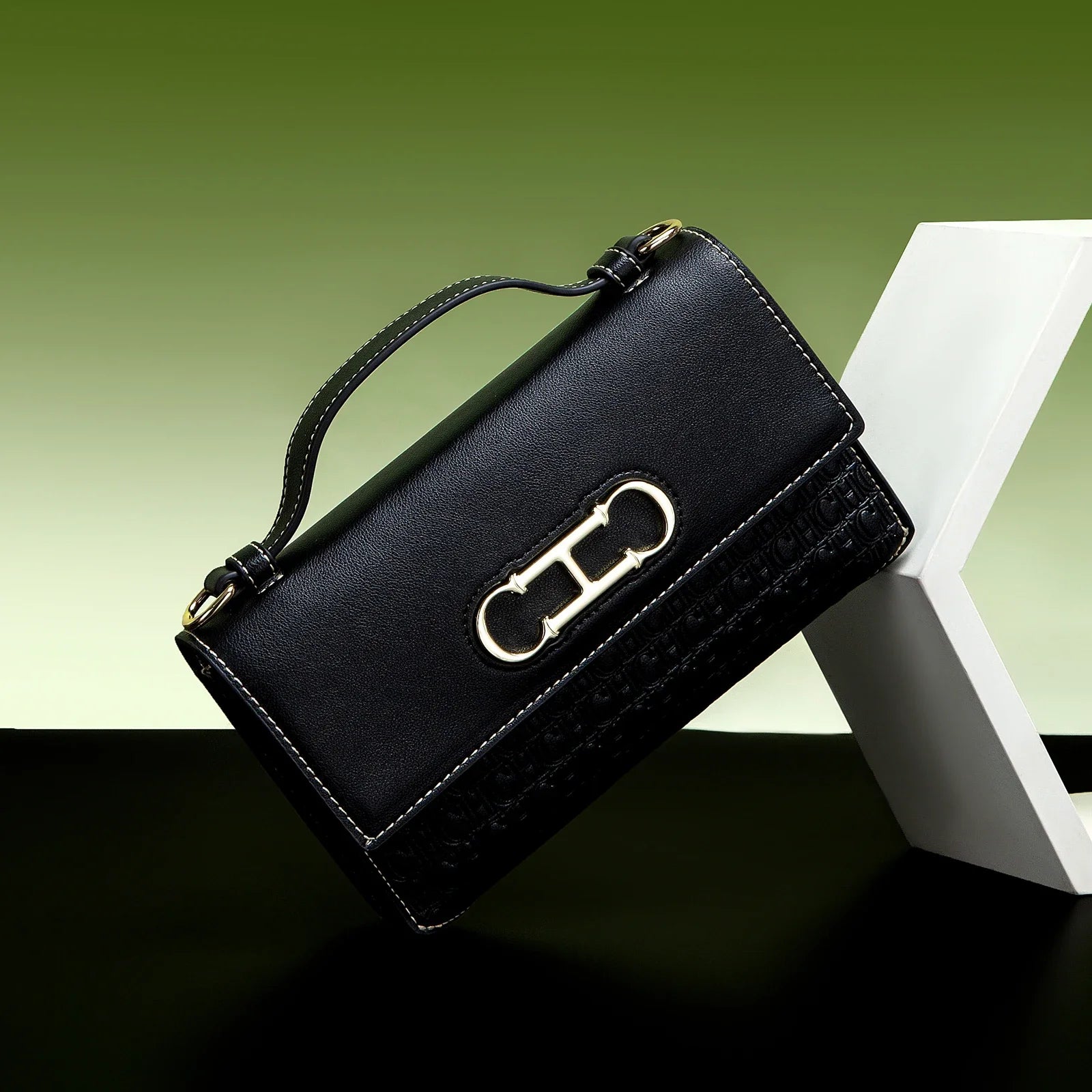 Leather Letter Print Crossbody Bag — Black | KIMLUD