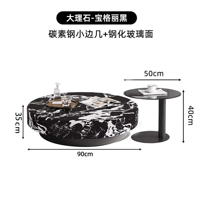 Marble Nordic Minimalist Coffee Table Round Marble Top — White | KIMLUD