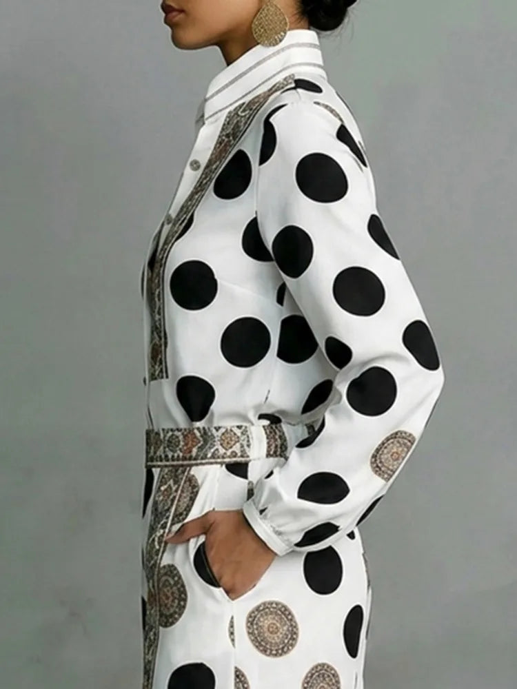 Blouse – Stand Collar – Polyester Fiber – Floral Polka Dot | KIMLUD