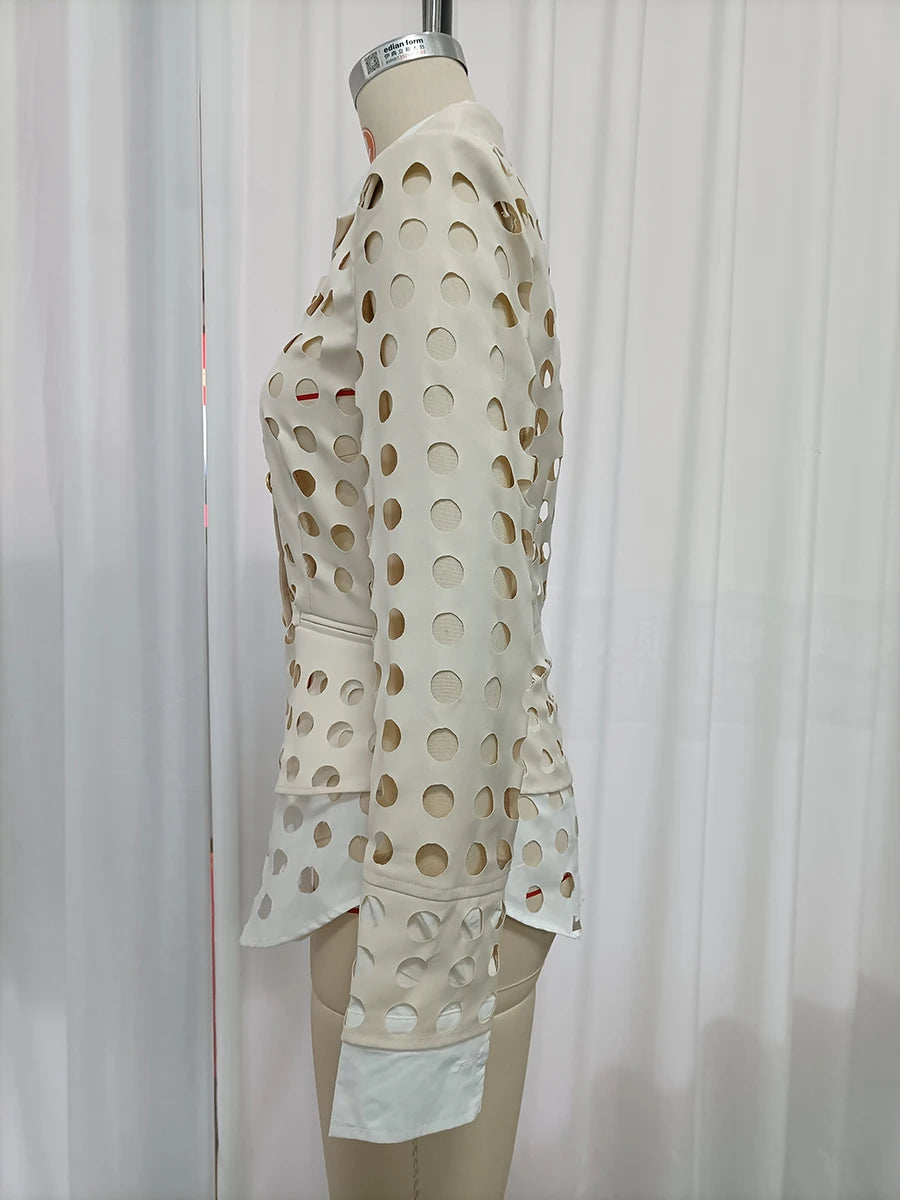 Hollow Out Jacket - Gold Ornament Buttons - Loose Fit | KIMLUD