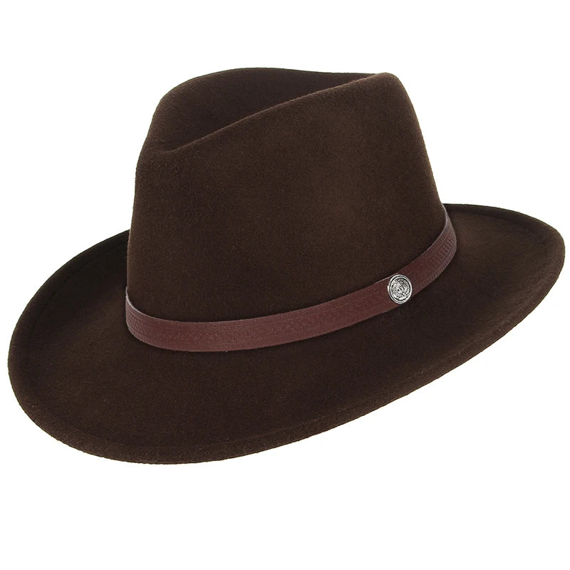 Western Cowboy Hat Wide Brim Belted — Black | KIMLUD