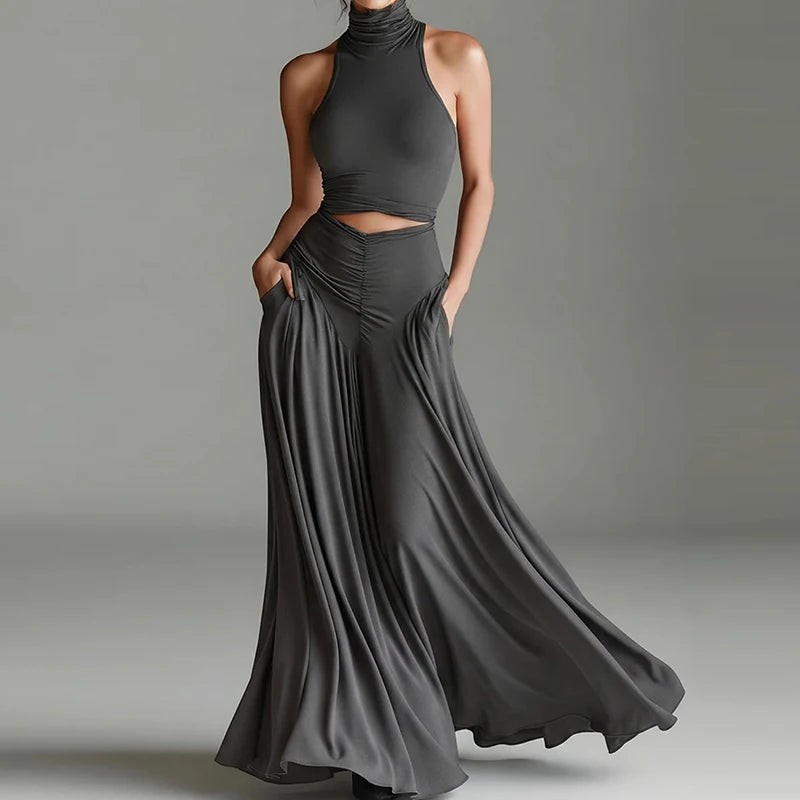 Knit Sleeveless Turtleneck TwoPiece Set — Black | KIMLUD