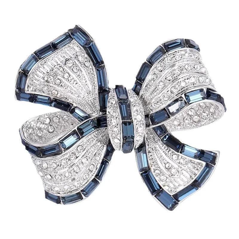 Crystal Bowknot Brooch With Rhinestone Accent — Blue | KIMLUD