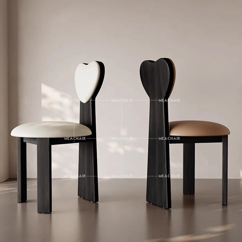 Solid Wood Dining Chair Leather Upholstered Backrest Handcrafted Nordic Minimalist — Natural | KIMLUD