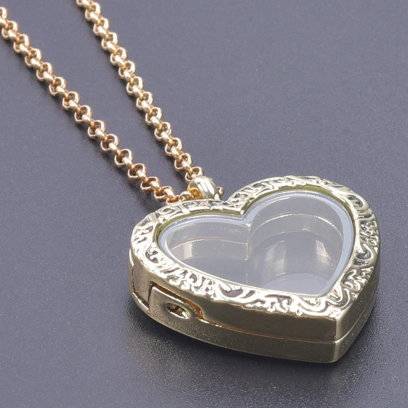 Silver-Tone Heart-Shaped Glass Reliquary Locket Pendant With Antique Filigree Keepsake Window — Silver | KIMLUD