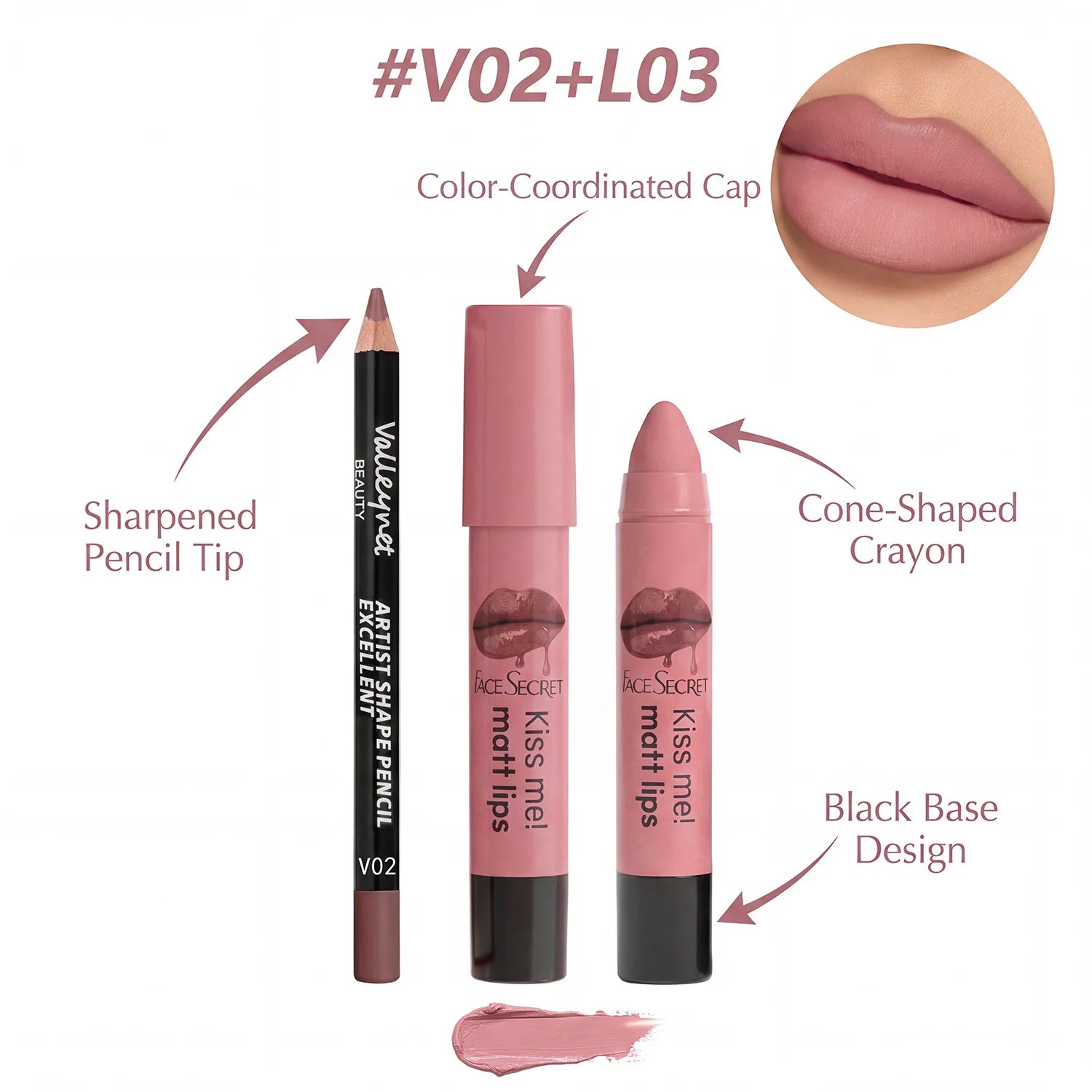 Lip Liner and Lipstick Set – Velvet Matte Finish – Natural | KIMLUD