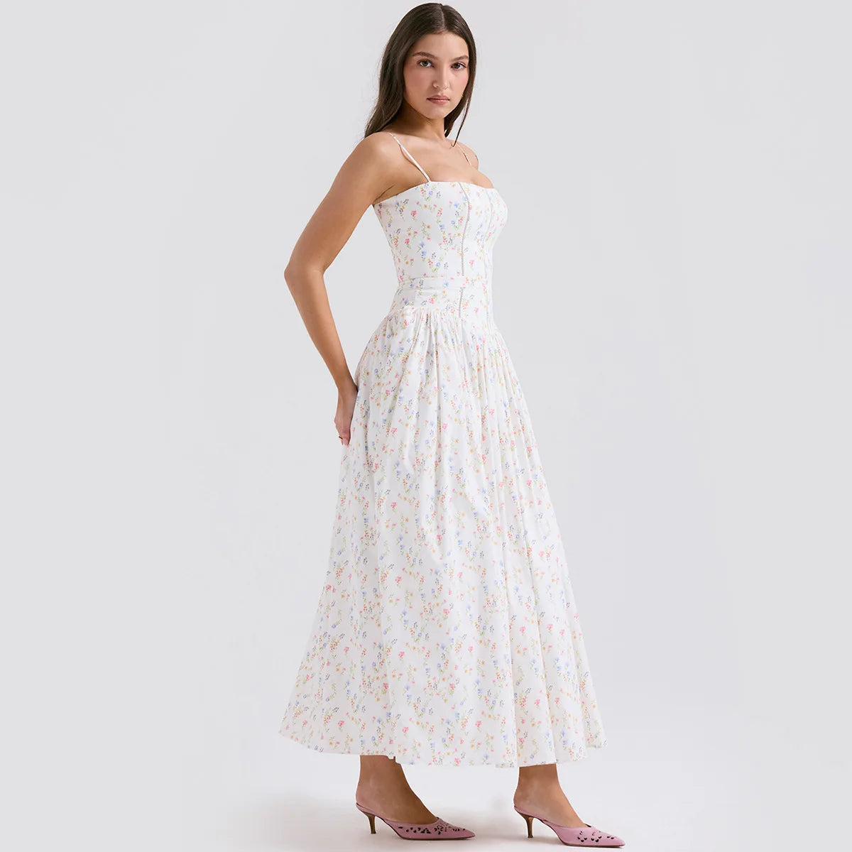 Mingimingxi Summer Elegant Party Dresses 2024 Floral Print One-piece Graduation Dress Strap Midi Long Dresses Women's Clothing