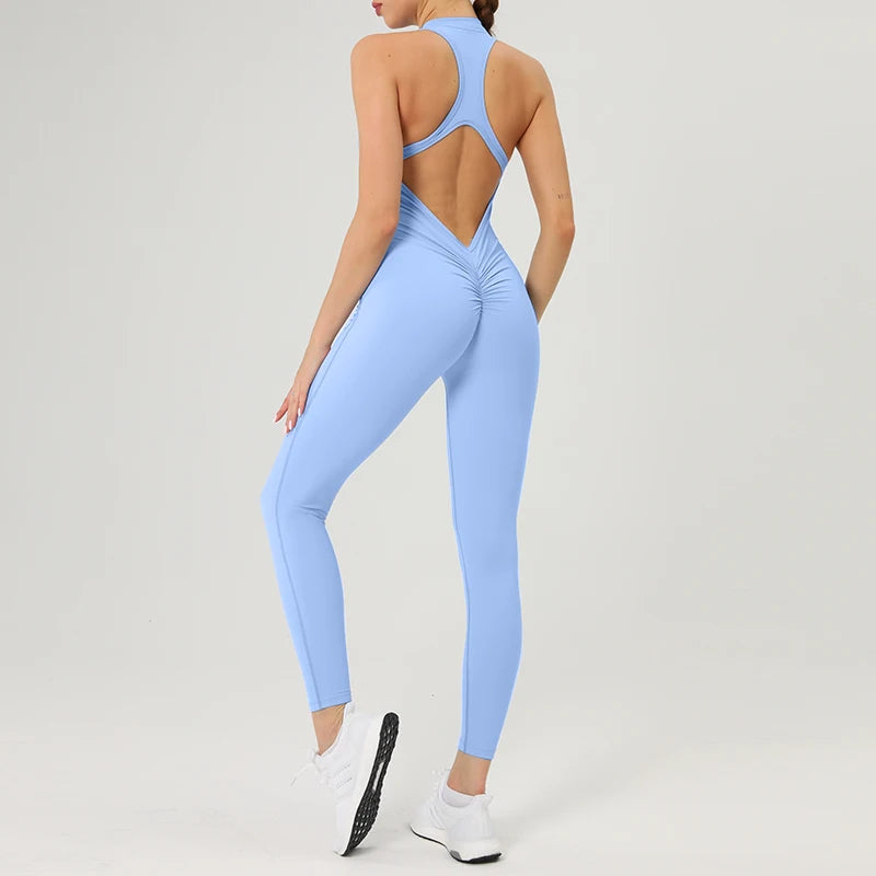 Nylon-Spandex Scrunch Gym Jumpsuit — Black | KIMLUD