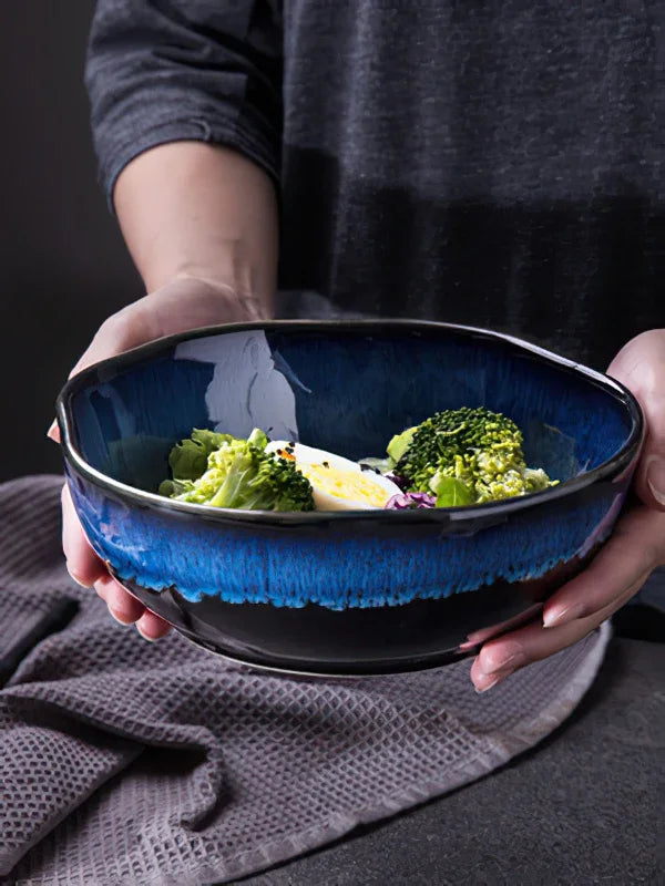 Bone China Bowl Irregular Japanese-Inspired Shape With Soft Flared Rim — Blue | KIMLUD