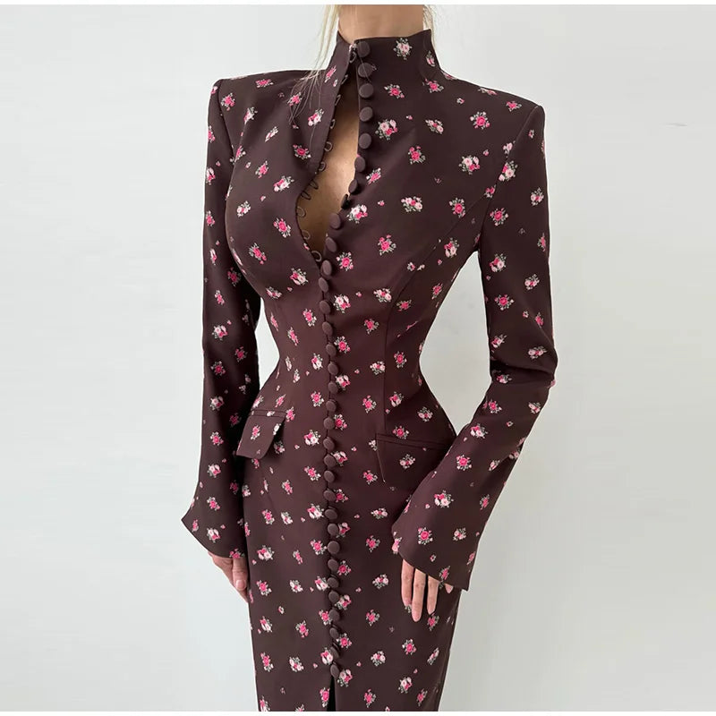 Elegant Cotton Floral Blazer Dress — Blush Pink | KIMLUD