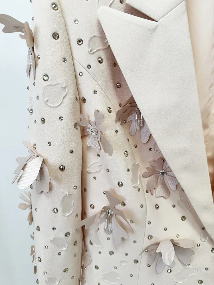 Beaded Flower Two-Piece Suit Set – Laminated Fabric – Slim | KIMLUD