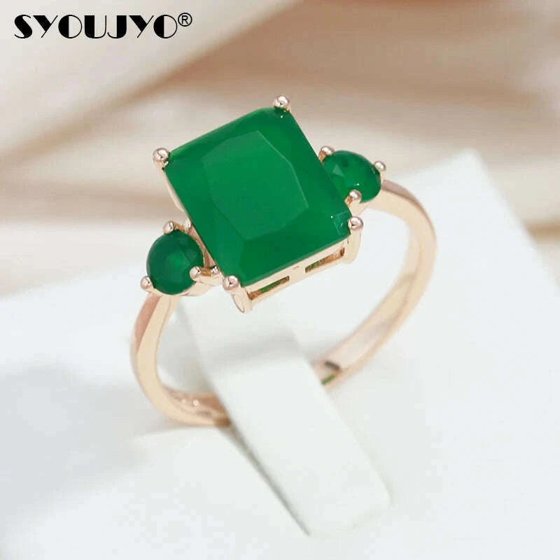 KIMLUD, SYOUJYO Square Big Dark Green Natural Zircon Rings For Women 585 Rose Gold Color Vintage Opal Ethnic Fine Jewelry Luxury Rings, KIMLUD Womens Clothes