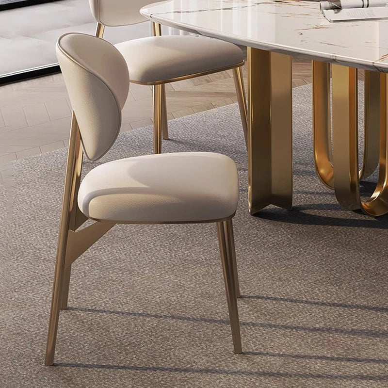 Nordic Leather Reading Chair With Brushed Stainless-Steel Legs — Beige | KIMLUD